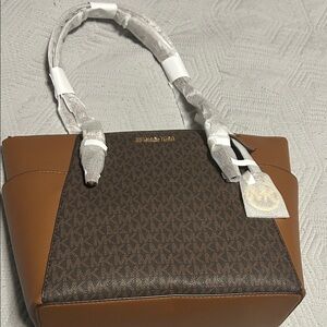 Michael Kors Brown Logo and Tan Leather Tote